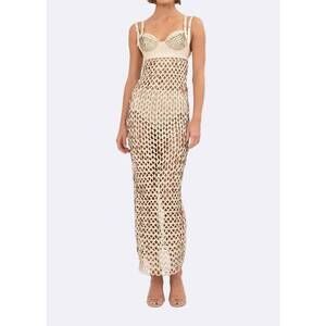 NEW NONCHALANT LABEL harley crocheted midi dress in crema